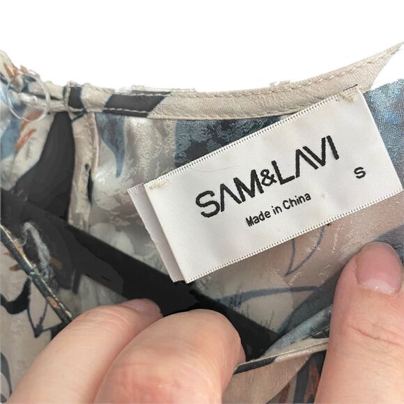 Sam & Lavi Small Blouse Floral Print Tie Up Front 3/4 Sleeve Top Leaf - Picture 2 of 10